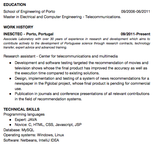 Formatting a resume